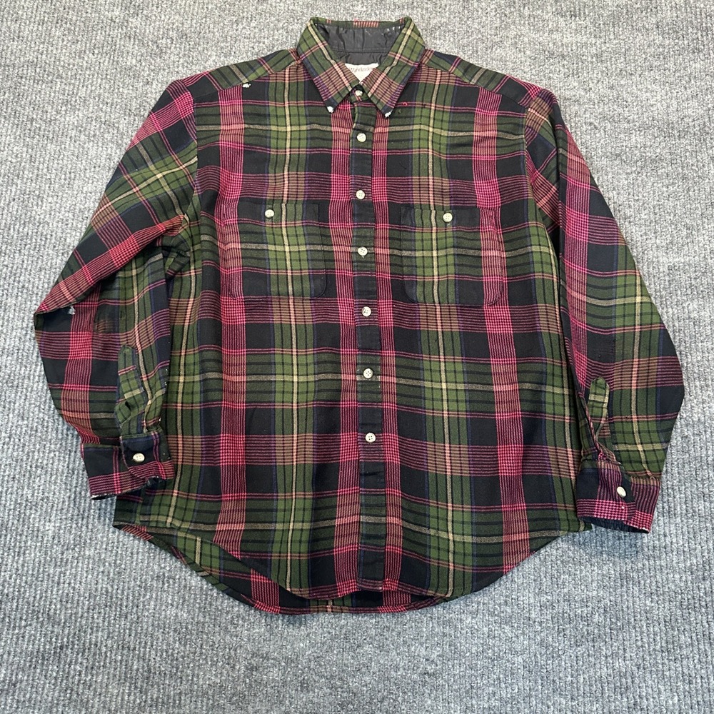 Windridge Mens Plaid Flannel Shirt Large Green Pink Acrylic Button Down